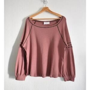 Emelia Size Large Thermal Long Sleeve shirt top Raglan Mocha Rust Stripe NEW
